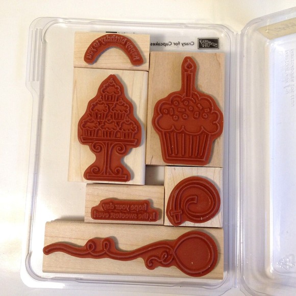 Stampin’ Up! Crazy For Cupcakes Set of 6 Tags New Open Box #111618 Wood Mounted - Picture 2 of 10